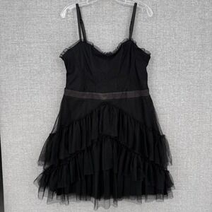 City Studio Camisole Womens 14W Black Mesh Ruffle Sweetheart Strappy Lined